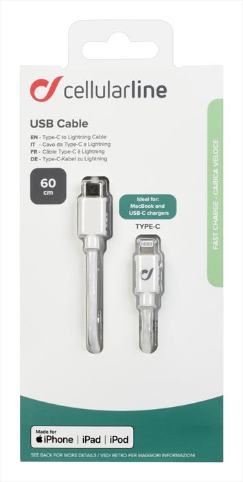 Cellular Line Usbdatac2lmfi60cmw Usb Data Cable Medium-usb-c-bianco