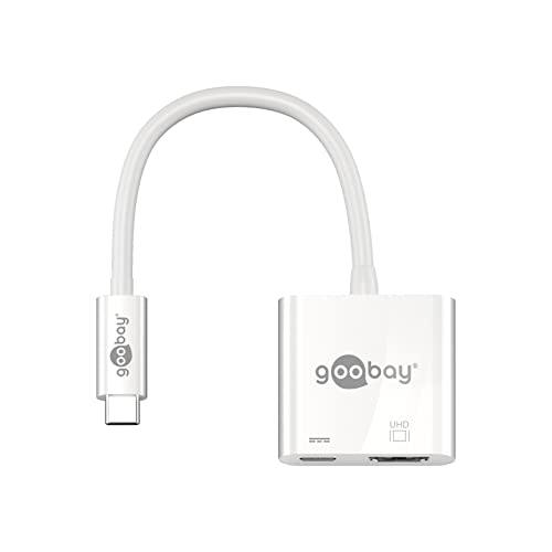 goobay 62110 USB-C stekker op HDMI-aansluiting, PD, wit, extra USB-C-aansluiting