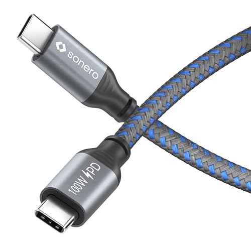 Sonero ® USB-C naar USB-C oplaadkabel, mobiele telefoonoplaadkabel, snellaadkabel, USB C, USB 2.0, 100W PD, grijs/blauw, 3,00 m