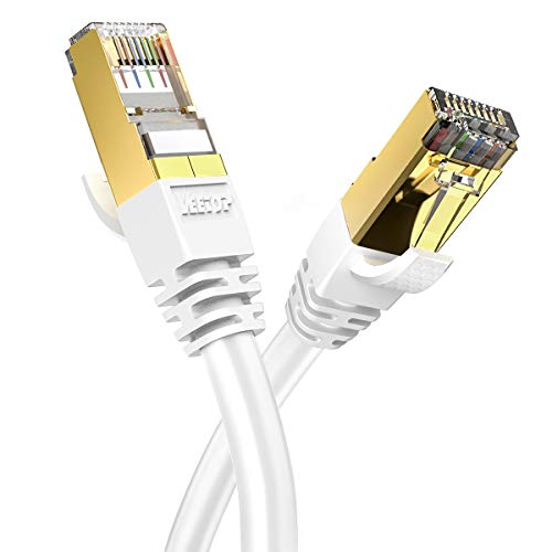 Veetop Ethernet Kabel Lan Cat 8 Netwerkkabel Internetkabel voor 40 Gigabit High Speed Ethernet-netwerken Flexibel en Robuust met Vergulde RJ45 Stekker (0,5m wit)