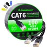 CableGeeker Cat 6 Ethernet-kabel 30,5 m, binnen en buiten, snelle platte internetnetnetkabel Cat6 Ethernet-patchkabel lang zwarte computer-LAN-kabel + gratis kabelclips en riemen