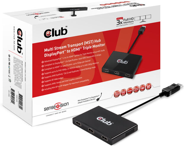 Club 3D MST HUB 1xDP 3xHDMI AC POWERED