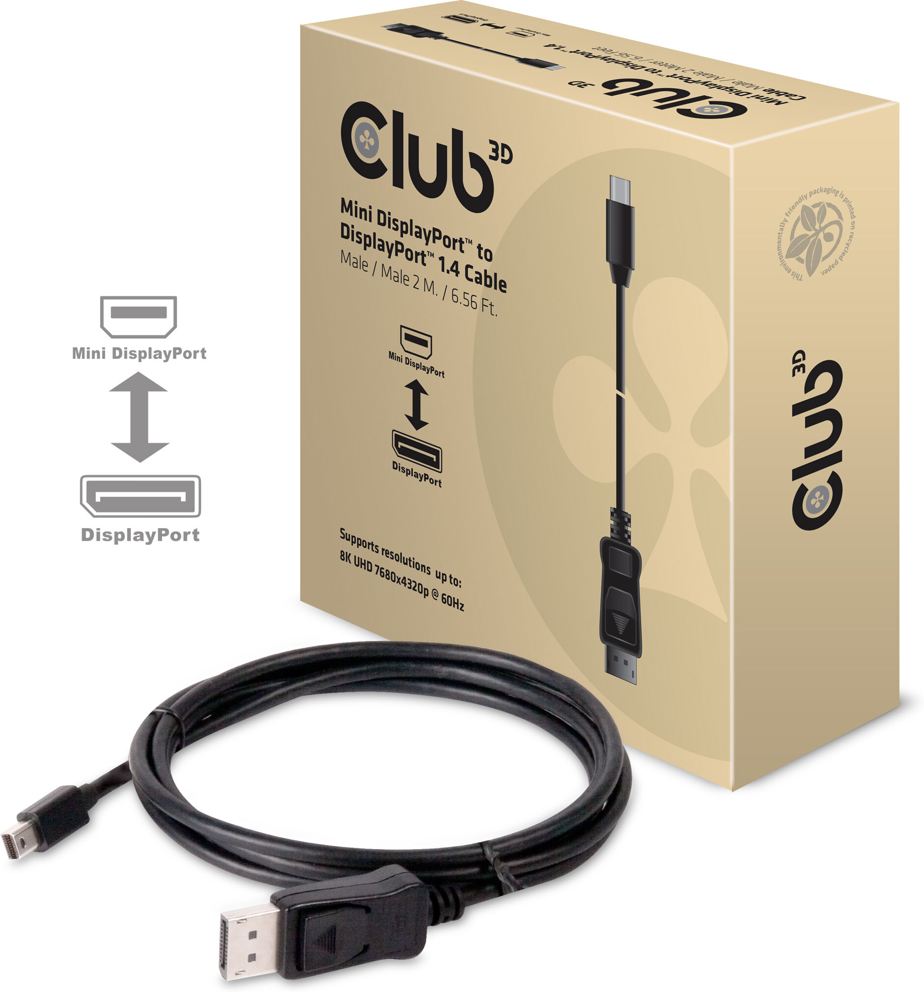 Club 3D Mini DisplayPort 1.4 Male to DisplayPort 1.4 Male