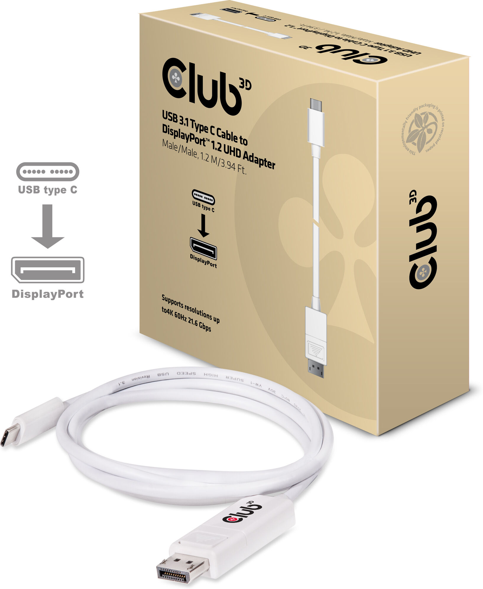 Club 3D SB Type C to DisplayPort 1.2a Cable 1.2m 4K