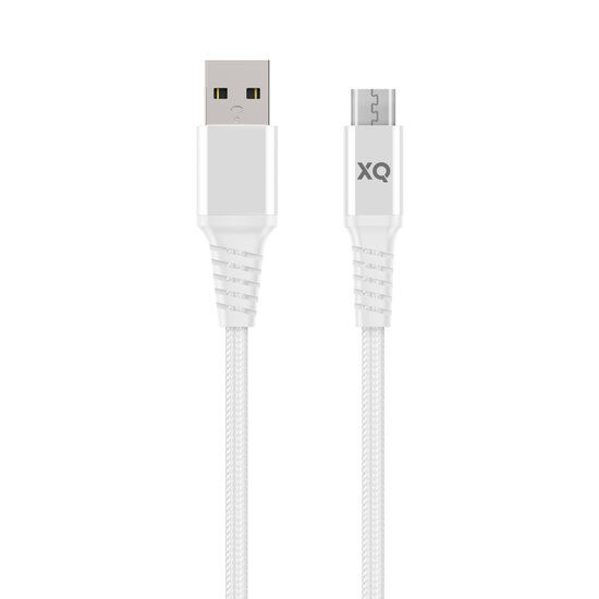 Xqisit Extra Sterk Gewoven Micro-USB naar USB-A kabel - Wit 200 cm Opladen Synchroniseren