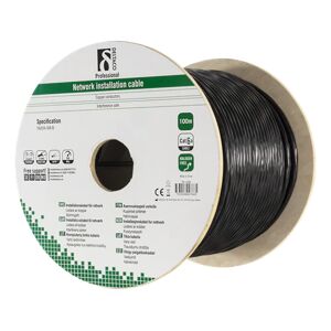 Deltaco U/ftp Cat6a Installation Cable For Outdoor Use, 100m Drum, 500mhz, Delta Certified, 23awg, Black