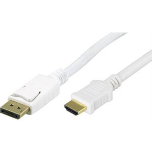 Deltaco Displayport Til Hdmi Skjermkabel Med Lyd, 3m, Hvit