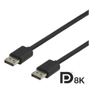 Deltaco Displayport Kabel, 1m, 8k, Dp 1.4, Dsc 1.2, Svart