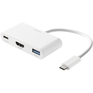 Deltaco Usb-C Til Hdmi Og Usb-A Adapter, Usb-C Port Med Pd 3.0, 3840x2160 60hz, Hvit