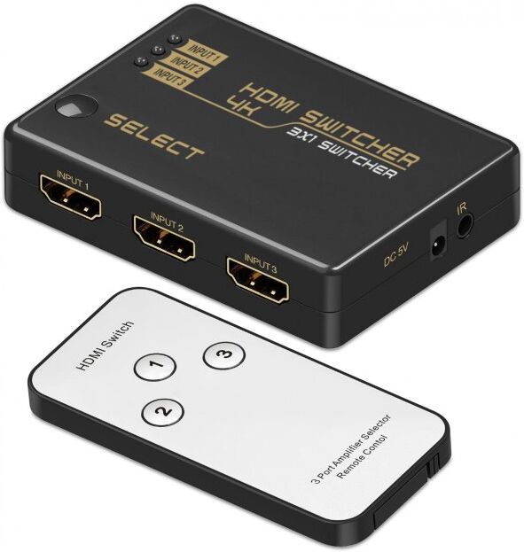 Unotec switch com comando remoto 3x hdmi 2k/4k