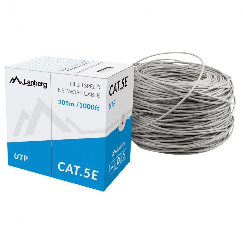 Lanberg bobina cable de red rj45 cat.5e utp rígido cu 305m cpr gris