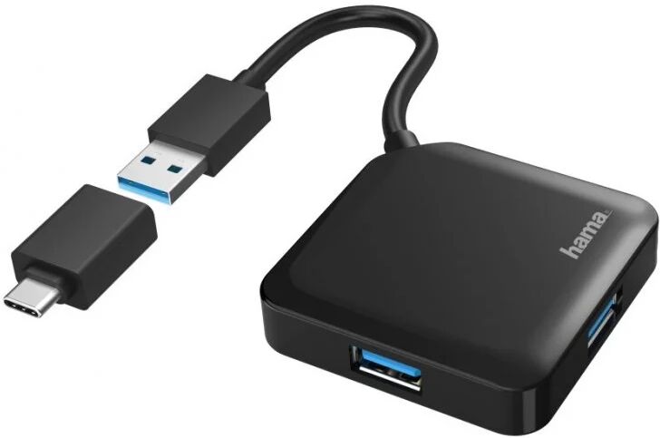 Hama hub 4 portas usb 3.2 preto + adaptador usb-c