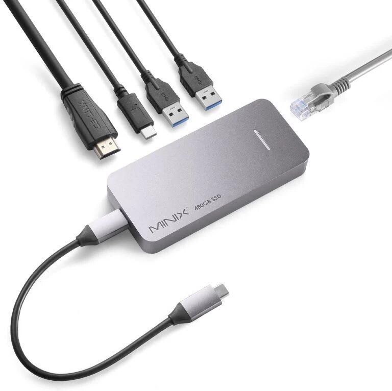 Minix neo storage plus hub usb-c multipuerto con 480gb ssd gris para apple macbook