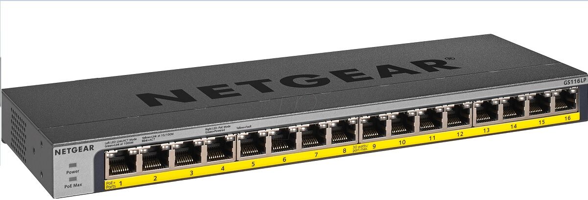 Netgear Switch De Rede Gs116lp 1000 Mbit/s (poe) Preto - Netgear