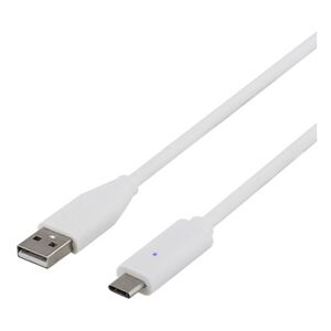 Deltaco USB 2.0 kabel, Typ C - Typ A ha, 1,5m, vit