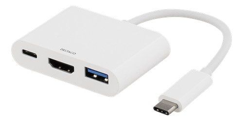 Deltaco USB-C till HDMI-adapter med USB-port och USB-C-laddport