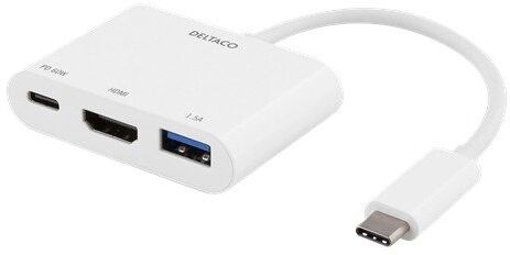 Deltaco USB-C till HDMI-adapter med USB-port och USB-C-laddport