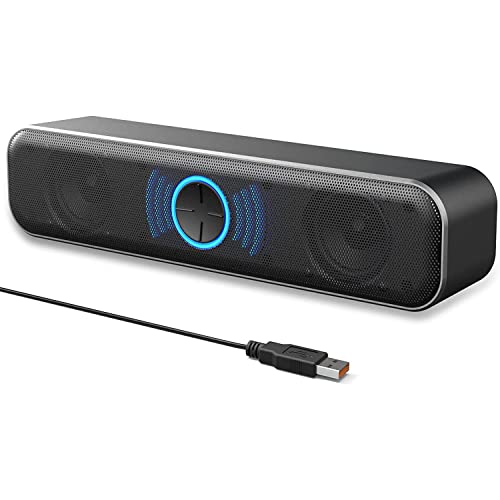 sunree 1 USB-Computerluidsprekers Computer Soundbar Zwart Podcast-Apparatuur met Digitale Volumeknop Stereogeluid voor Desktop, Laptop, Pc-Gamingluidsprekers