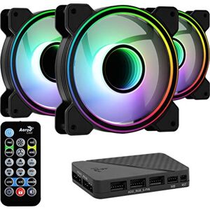 Aerocool Mirage PC Case Fan – 12 Pro, 3 x ARGB Translucent Fans 120mm, 1 x H66F RGB Hub, Infinity Mirror Design, Includes 6-pin connector, Remote Control, Curved Blades and Anti-Vibration Pads, Black