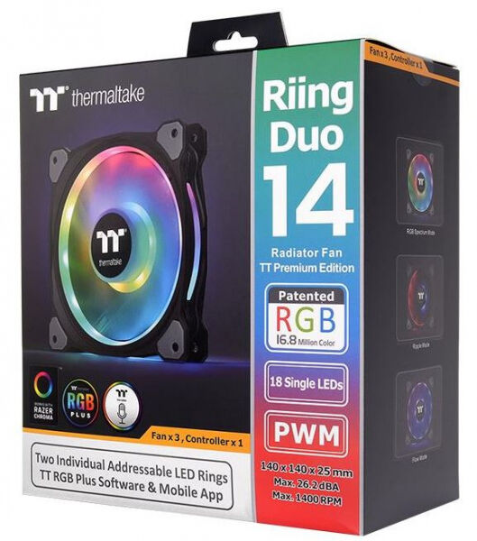 Thermaltake Riing Duo 14 LED RGB - 3er Pack 140mm Lüfter
