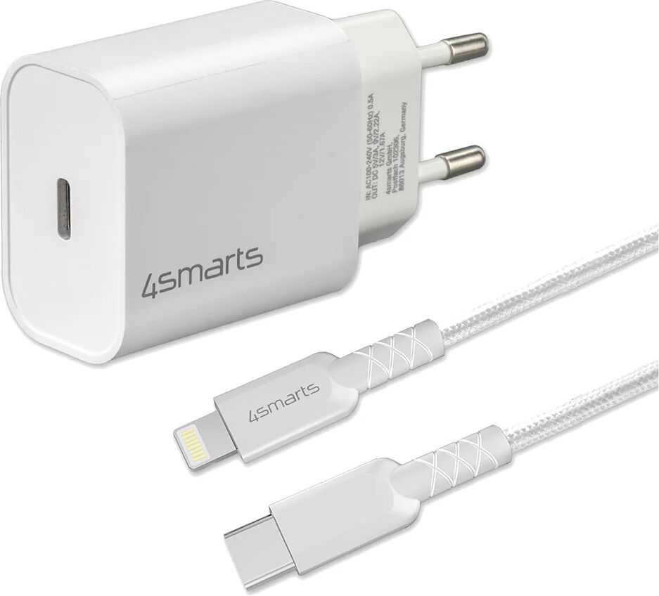 4smarts VoltPlug PD 20W USB-C Vægoplader m. Lightning Kabel - Hvid