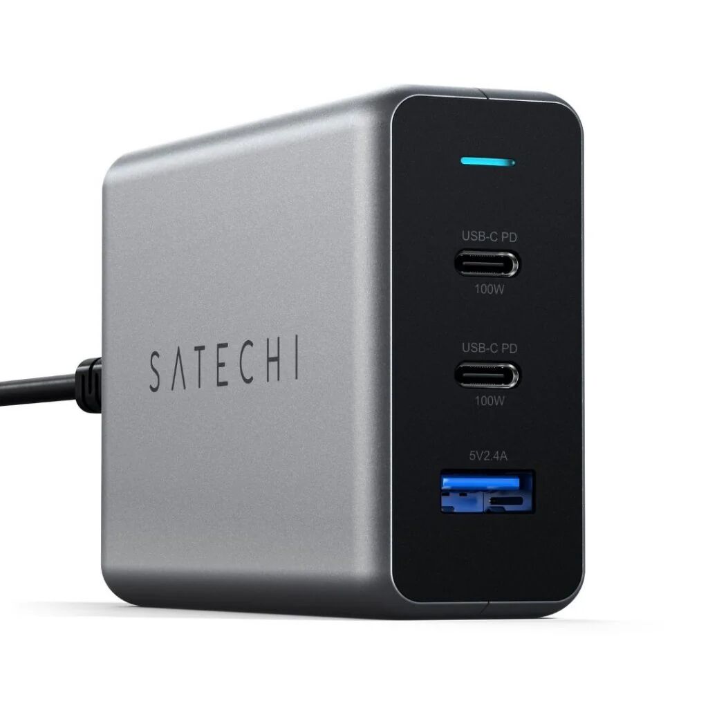 Satechi USB-C 100W GaN PD Travel Charger 2x USB-C & USB-A - Space Grey