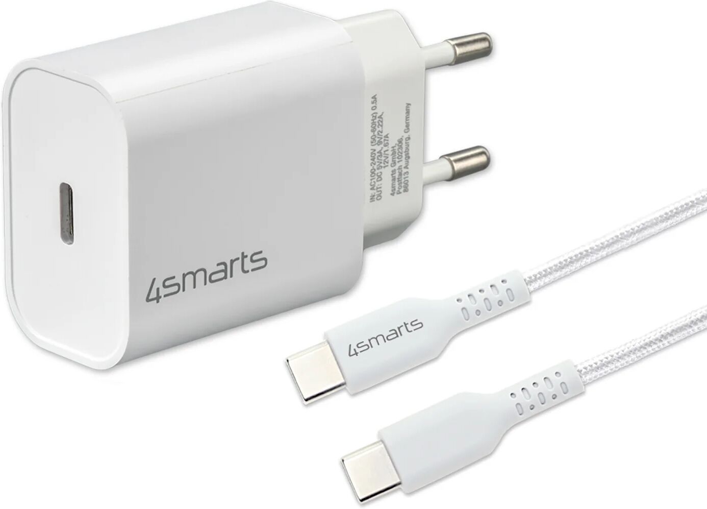 4smarts VoltPlug PD 20W USB-C Vægoplader m. USB-C Kabel - Hvid