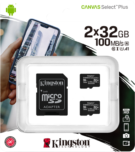 Kingston Canvas Select Plus Micro Sdhc - 2 X 32 Gb - Class 10