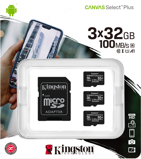 Kingston Canvas Select Plus Micro Sdhc - 3 X 32 Gb - Class 10