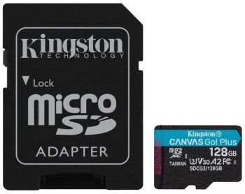 Kingston 128GB CANVAS GO! PLUS MICROSD CL10 UHS-I U3 W ADAPTER