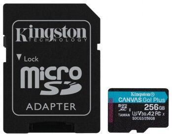 Kingston 256GB CANVAS GO! PLUS MICROSD CL10 UHS-I U3 W ADAPTER