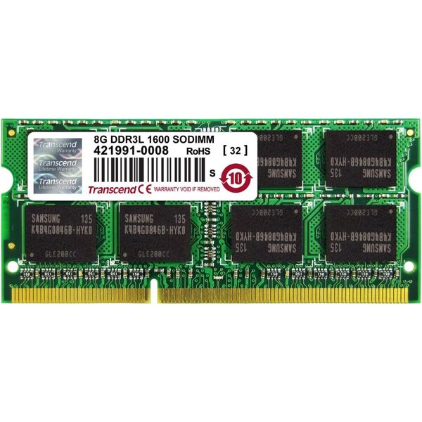 transcend ts1gsk64w6h memoria ram 8 gb ddr3 1600 mhz sodimm per computer portatile - ts1gsk64w6h