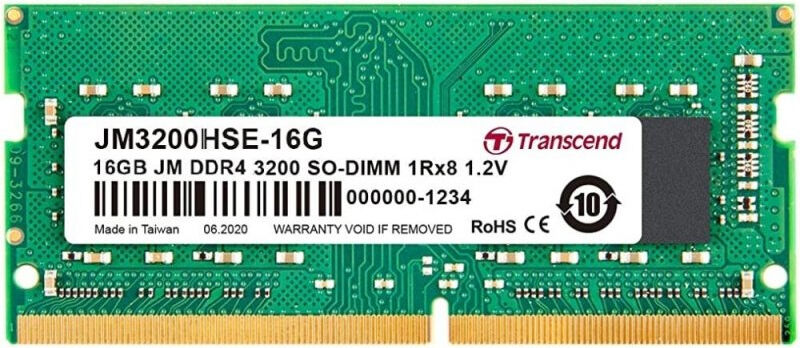 transcend jm3200hse-16g memoria ram 16 gb 1 x 8 gb ddr4 3200 mhz sodimm jm3200hse-16g