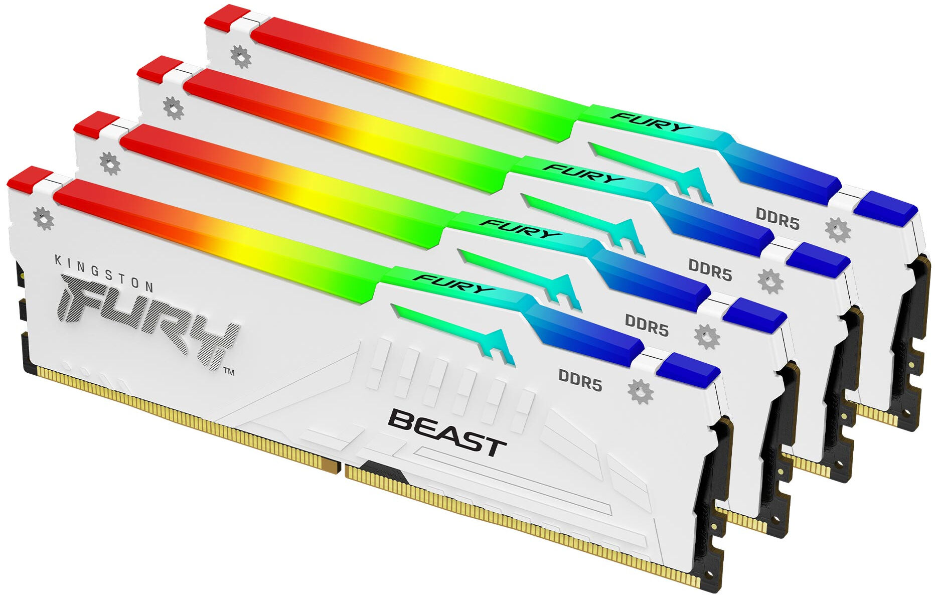 Kingston Memoria  FURY Beast 128 GB 5200 MT/s DDR5 CL40 DIMM (Kit da 4 moduli) White RGB XMP [KF552C40BWAK4-128]