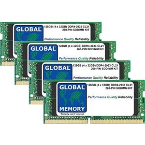 GLOBAL MEMORY 128GB (4 x 32GB) DDR4 2933MHz PC4-23400 260-PIN SODIMM MEMORY RAM KIT FOR LAPTOPS/NOTEBOOKS