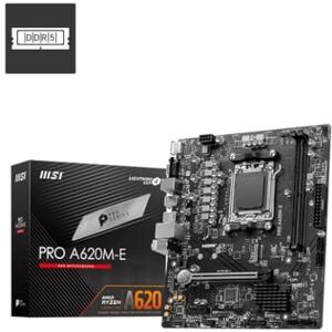 MSI PRO A620M-E Mainboard Micro-ATX Unterstützt AMD Ryzen 7000 Series Prozessoren, AM5 DDR5 Memory Boost 6400+MHz/OC, 1 x PCIe 4.0 x16, 1 x M.2 Gen4