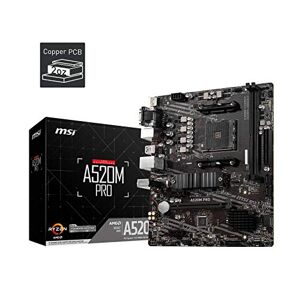 MSI A520M PRO Gaming Mainboard (AMD AM4, DDR4, PCIe 4.0, SATA 6Gb/s, Dual M.2, USB 3.2 Gen 1, HDMI/DP, Micro-ATX)