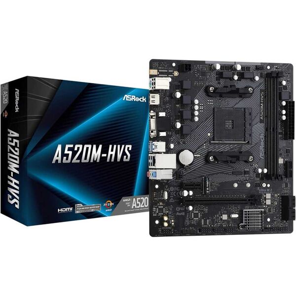 asrock 90-mxbe60-a0uayz scheda madre am4 a520m-hvs 2xddr4 4xsata raid m.2 usb 3.2 vga / hdmi - 90-mxbe60-a0uayz