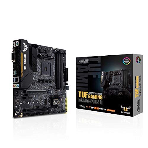 TUF GAMING B450M-PLUS II Asus  moderkortsuttag AM4 (mATX, AMD Ryzen, DDR4-minne, M.2, USB 3.1 Gen1 Gen2 Aura Sync, Ai brusreducerande mikrofon)