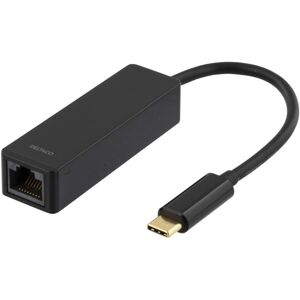 Deltaco USB 3.1 netværksadapter, 1xRJ45, 1xUSB-C han, sort