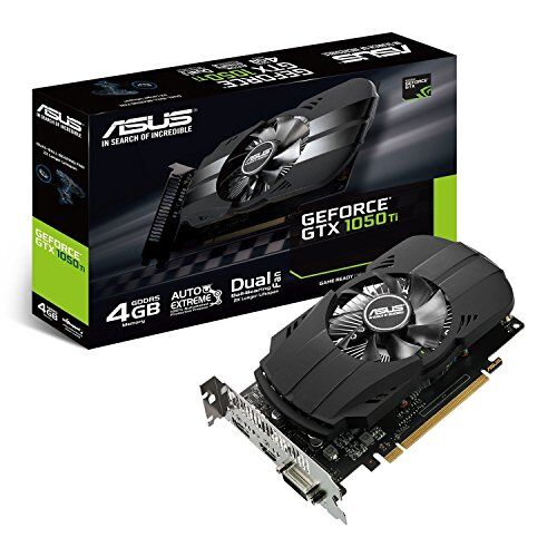 B990A95 Asus PH-GTX1050TI-4G Nvidia GeForce grafikkort (PCIe 3.0, 4 GB DDR5-minne, HDMI, DVI, DisplayPort)