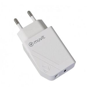 MUVIT Transformador 1 usb qc 3.0 18w+1 tipo c pd 20w blanco  for change