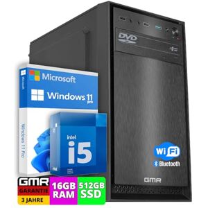 GMR Multimedia PC mit Intel Core i5 Schneller Rechner + Computer für Büro & Home Office   16GB RAM   512GB SSD   DVD+RW   USB3.0   WiFi 600 und Bluetooth 5   Windows 11 Pro   3 Jahre Garantie