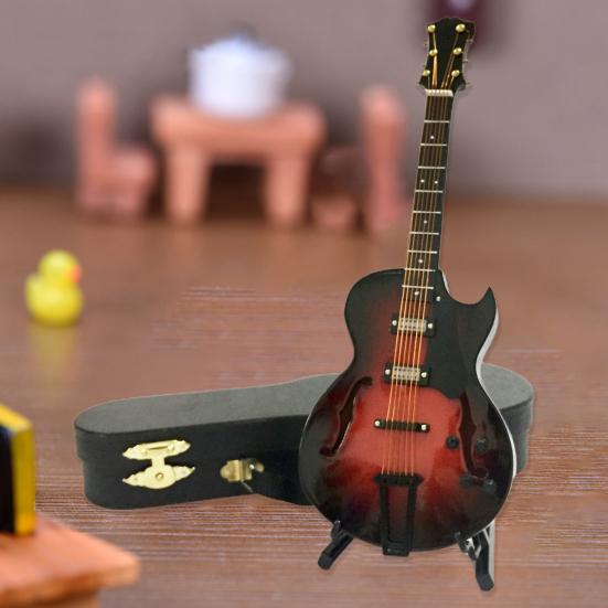 1 Set Guitar Ornament with Storage Bag And Stand Smooth Surface Good Details Playable with Sound Kids Mini Guitar Toy Home Office Desktop Decoration