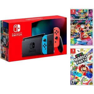 Nintendo Switch 32GB + Super Mario Party + Mario Kart 8 Deluxe Game (brugt)