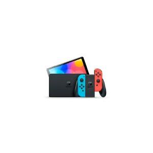 Nintendo   Switch OLED - Spilkonsol - Full HD - 64GB - Sort   Inkl. 2 x Joy-Con (Neonrød/Neonblå)