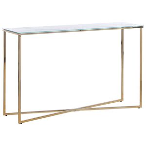 Beliani Consola de vidrio templado blanco dorado 120 x 35 cm