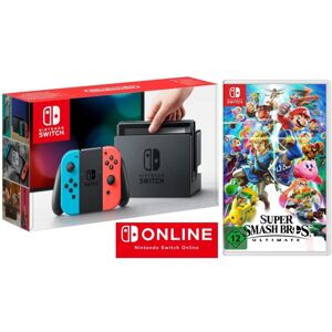 Nintendo Switch + Super Smash Bros. Ultimate + 3 Months Online - Console de jeux portables 15,8 cm (6.2 ) 32 Go Wifi, Noir, Bleu, Rouge - Reconditionné