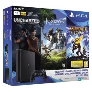 Sony PS4 Slim Noire 1 To+ Horizon Zero Dawn + Uncharted: The Lost Legacy + Ratchet & Clank - Neuf - Publicité
