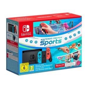 Nintendo Switch & Nintendo Switch Sports (Pré-installé) + 3 mois d'abonnement NSO (Code), Bleu Néon & Rouge - Neuf